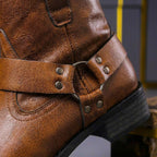 Detail of the slip-resistant grip outsole on the leather boot