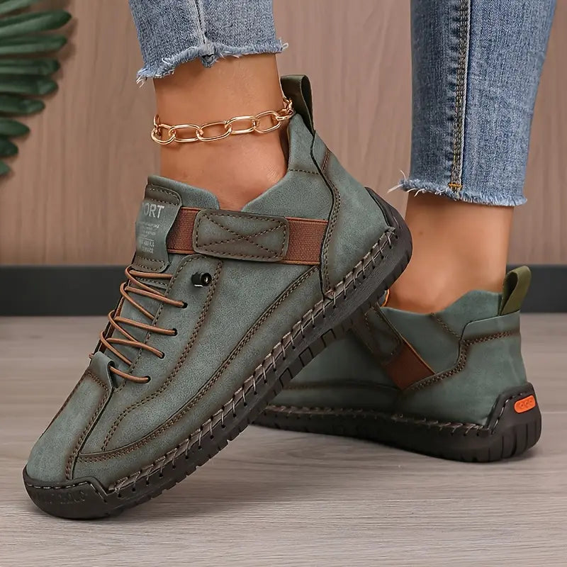Orthopedic slip on sneakers for women in a deep green colorway