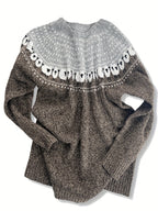 Nordic sheep sweater showing the flowing cut through the body