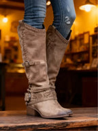 Knee high boots with zipper — front view showing the toe shape