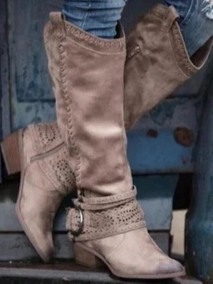 Knee high boots with zipper — close-up of the heel and outsole