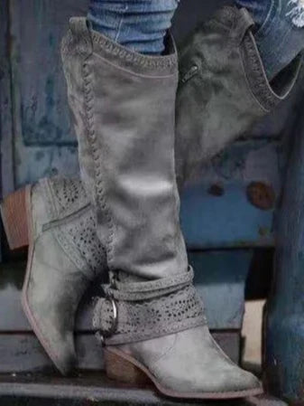Knee high boots with zipper — angled view of the upper
