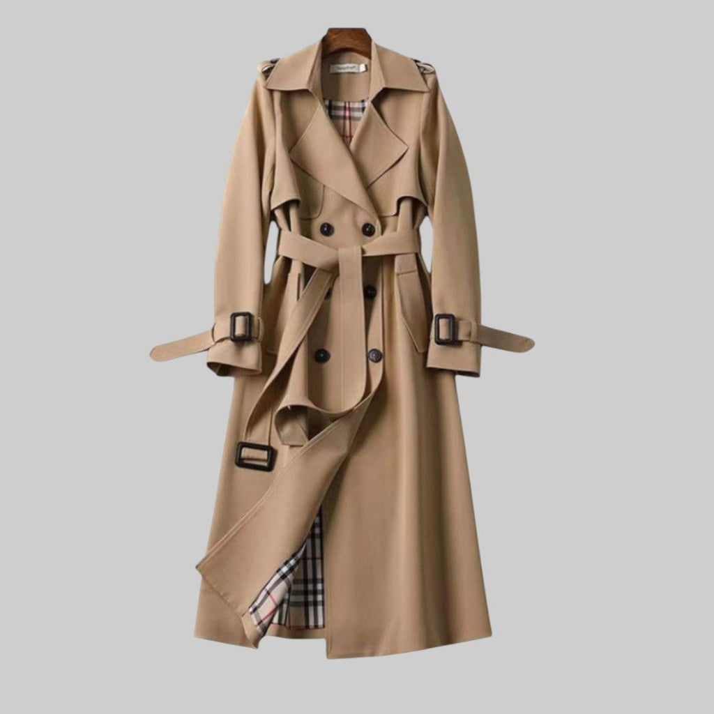 Belted trench coat — front view on model