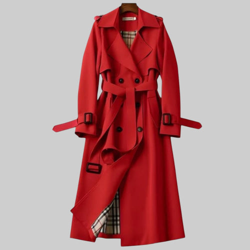 Belted trench coat — back view on model