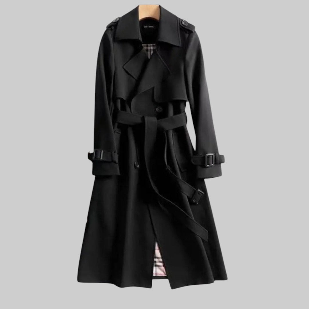 Belted trench coat — detail of the front closure