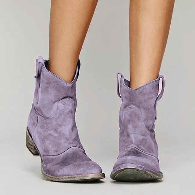 Western ankle boots for women, angled view showing the western toe and non-slip sole