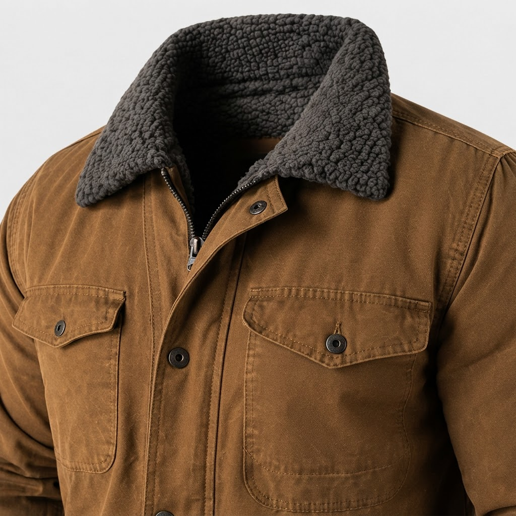 Barn jacket — close-up of the fabric and stitching