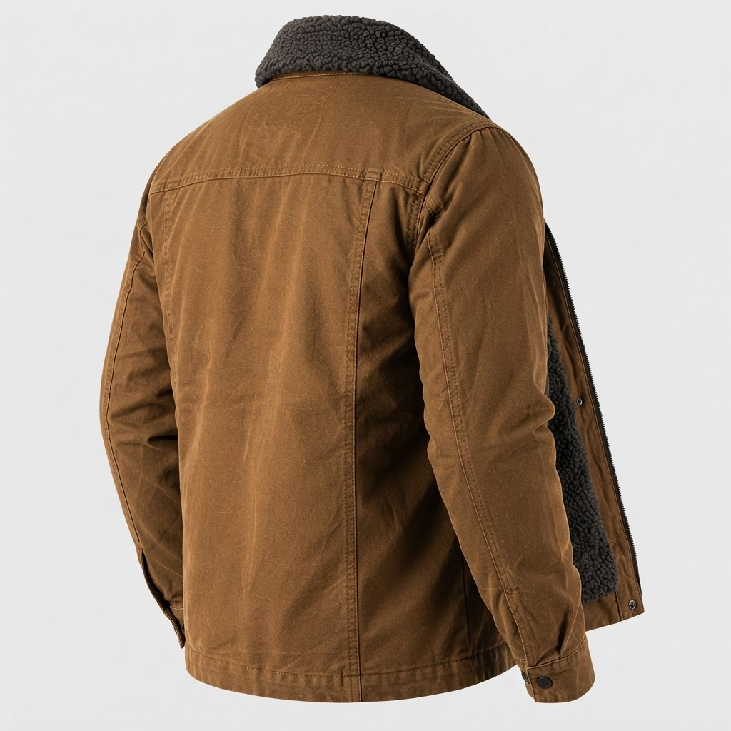 Barn jacket — side view on model