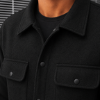 Detail of the twin flap chest pockets on the men's utility jacket