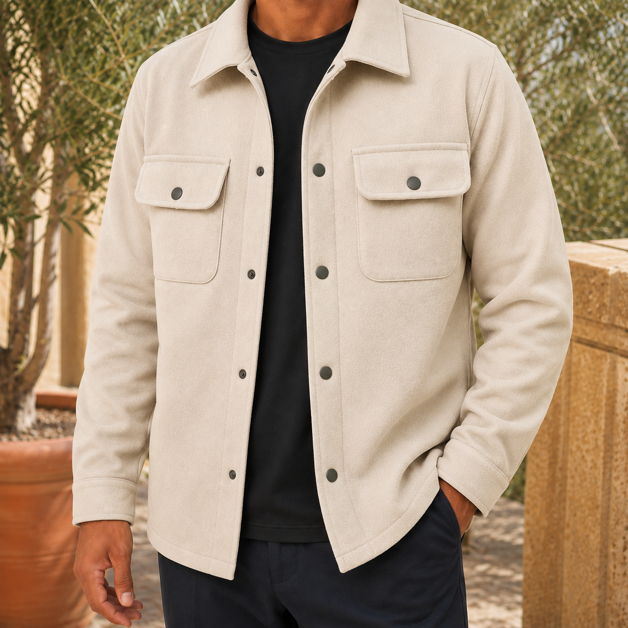 Men's utility jacket seen from the back