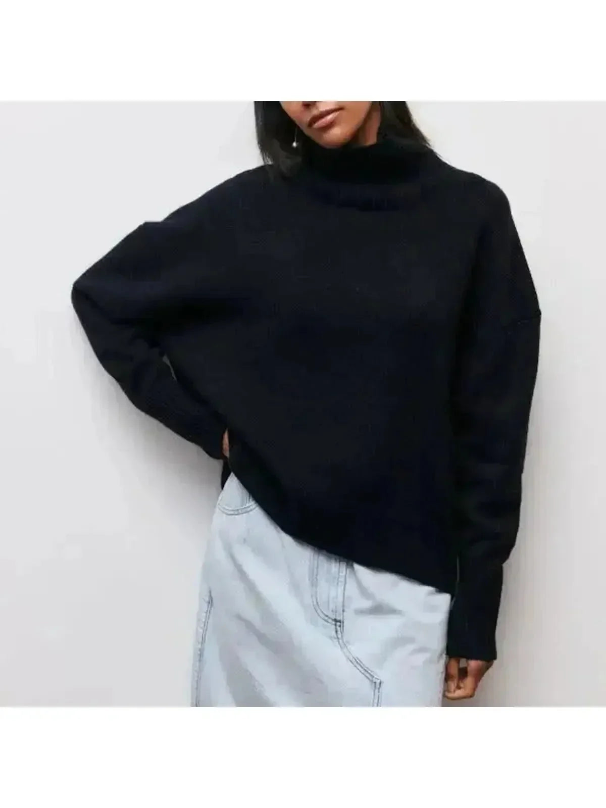 Back view of the oversized turtleneck sweater