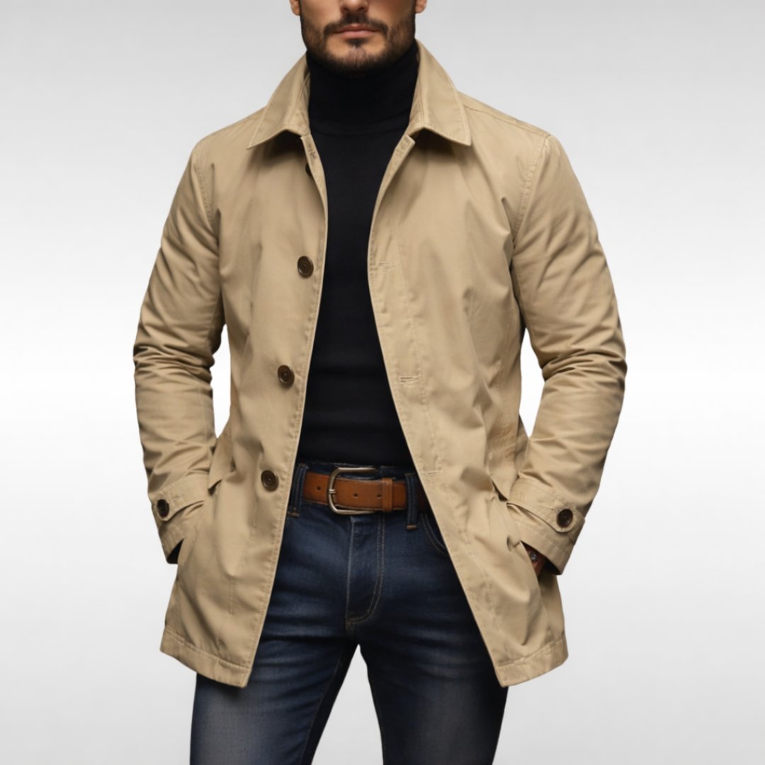Men's weatherproof coat seen from the back