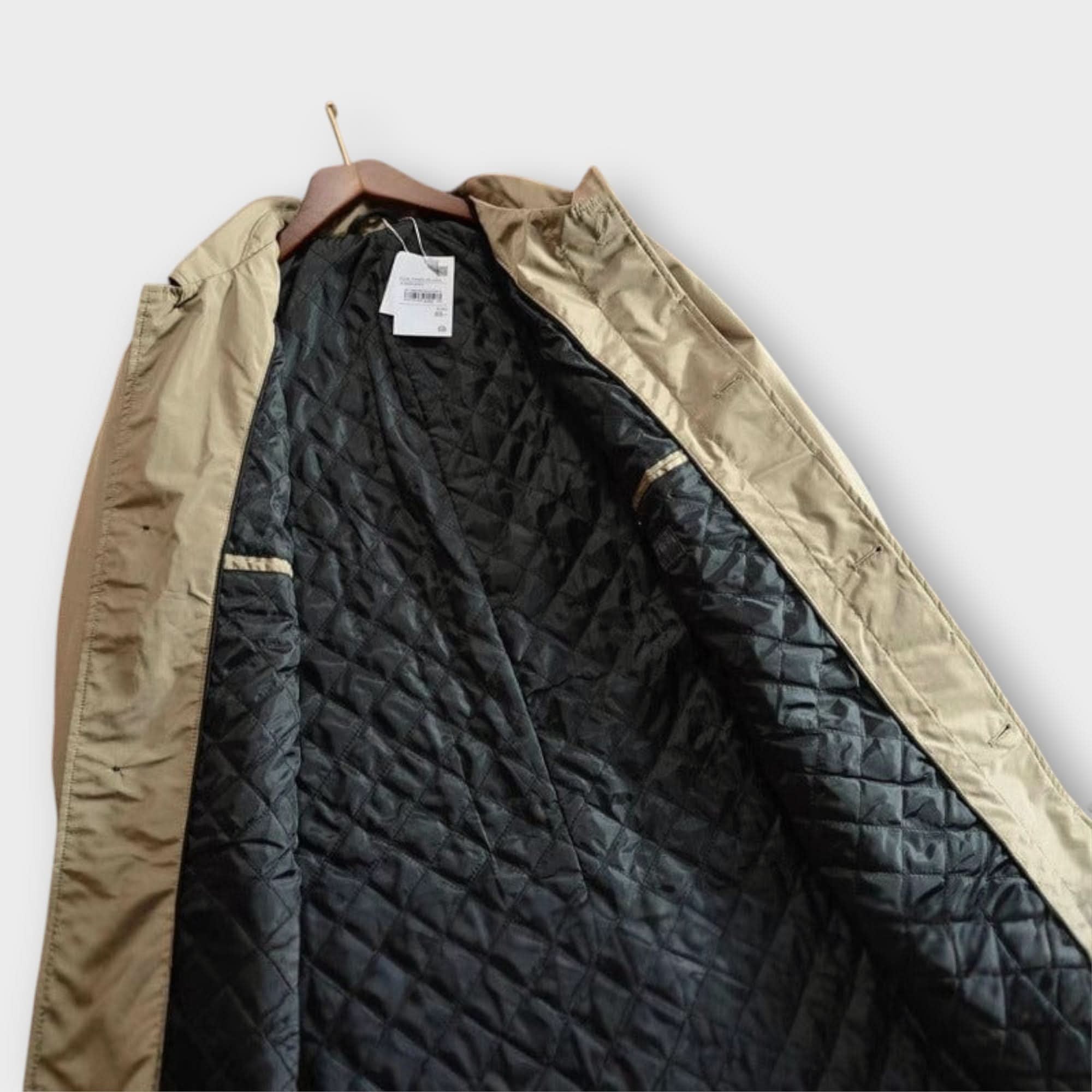 Close-up of the weather-resistant fabric on the men's coat