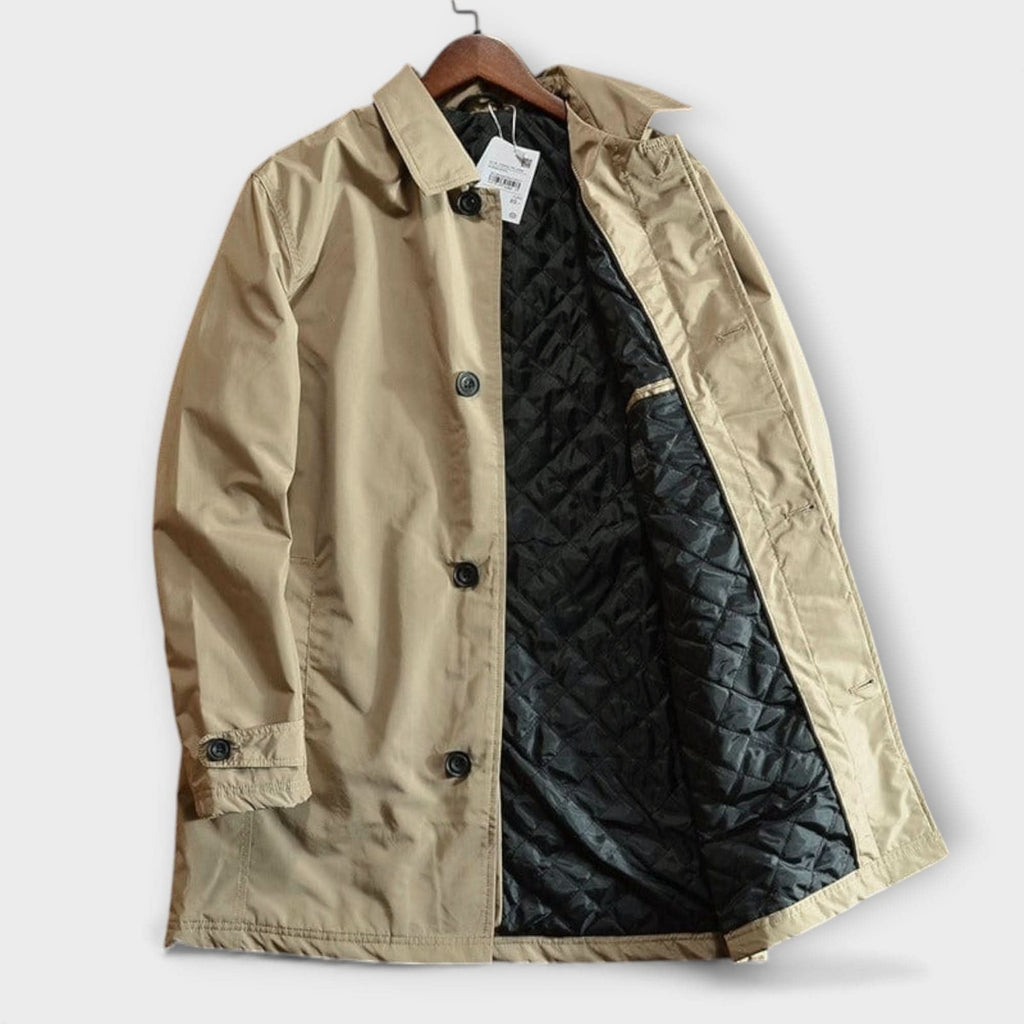 Men's windproof coat worn outdoors in cold weather