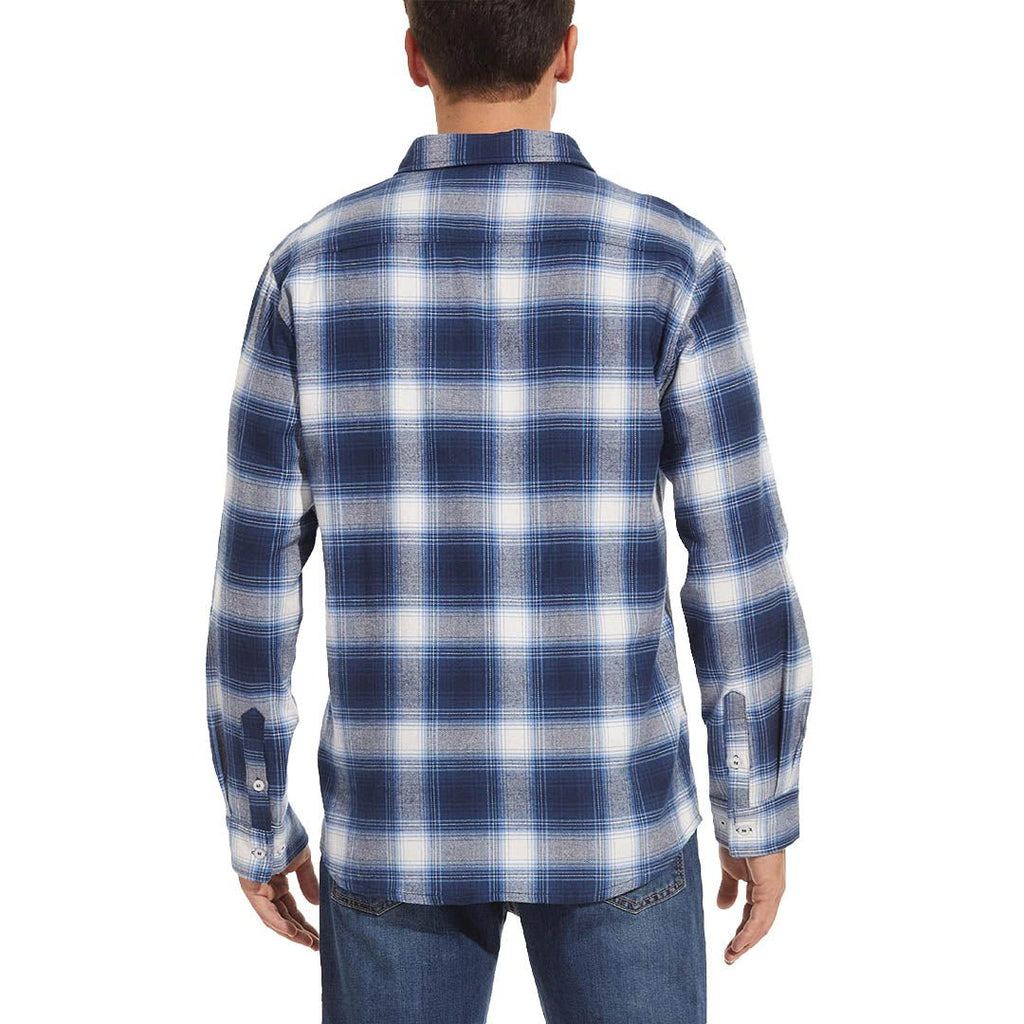 Men's flannel plaid shirt showing the two button chest pockets