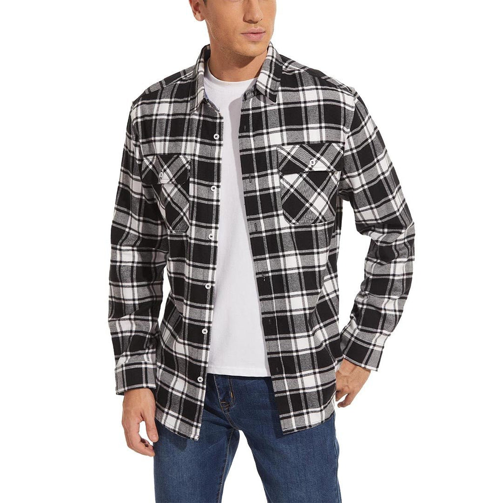 Men's plaid flannel shirt close-up of the dual-button adjustable cuff
