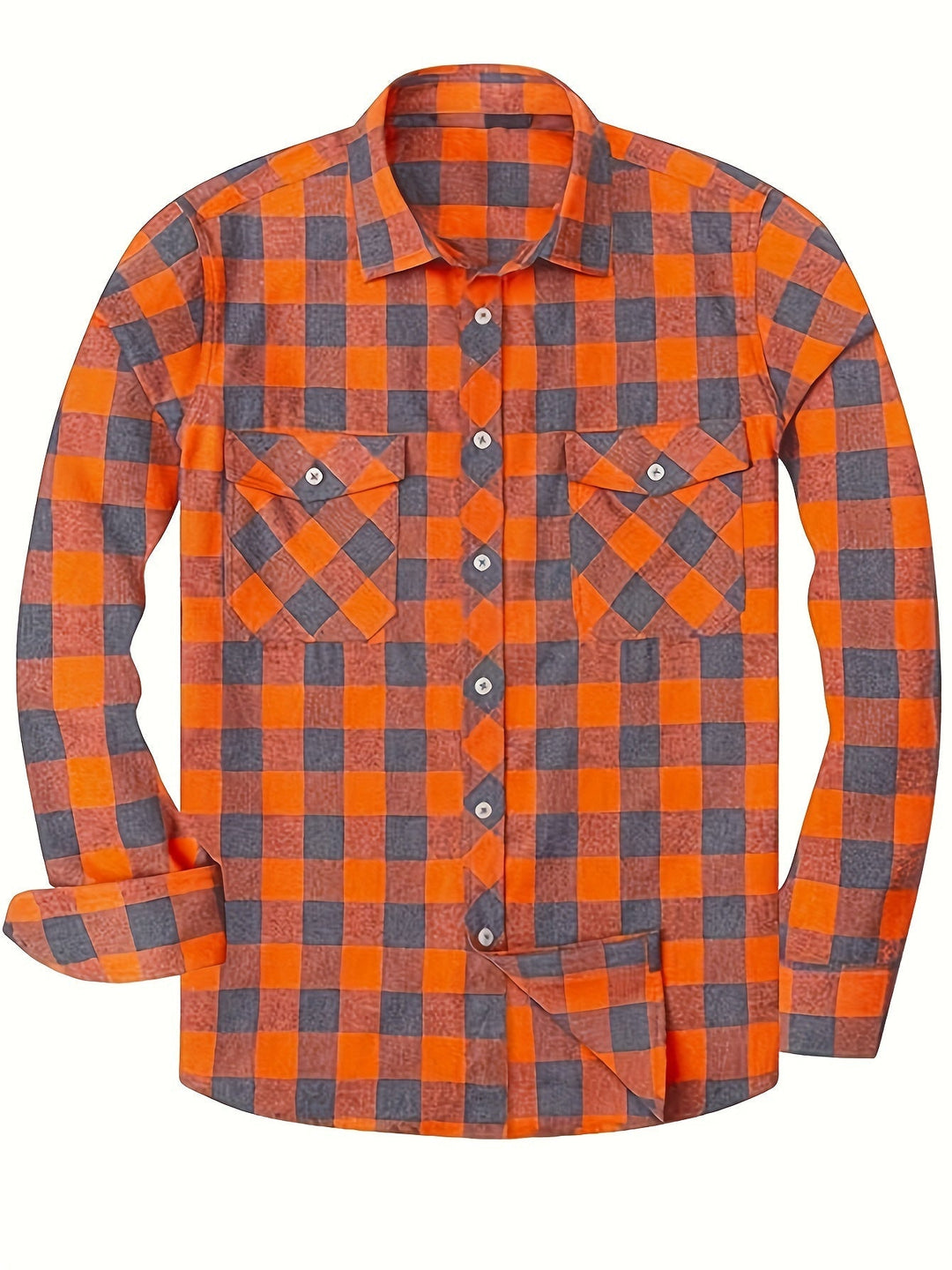 Men's plaid flannel shirt with double chest pockets in orange