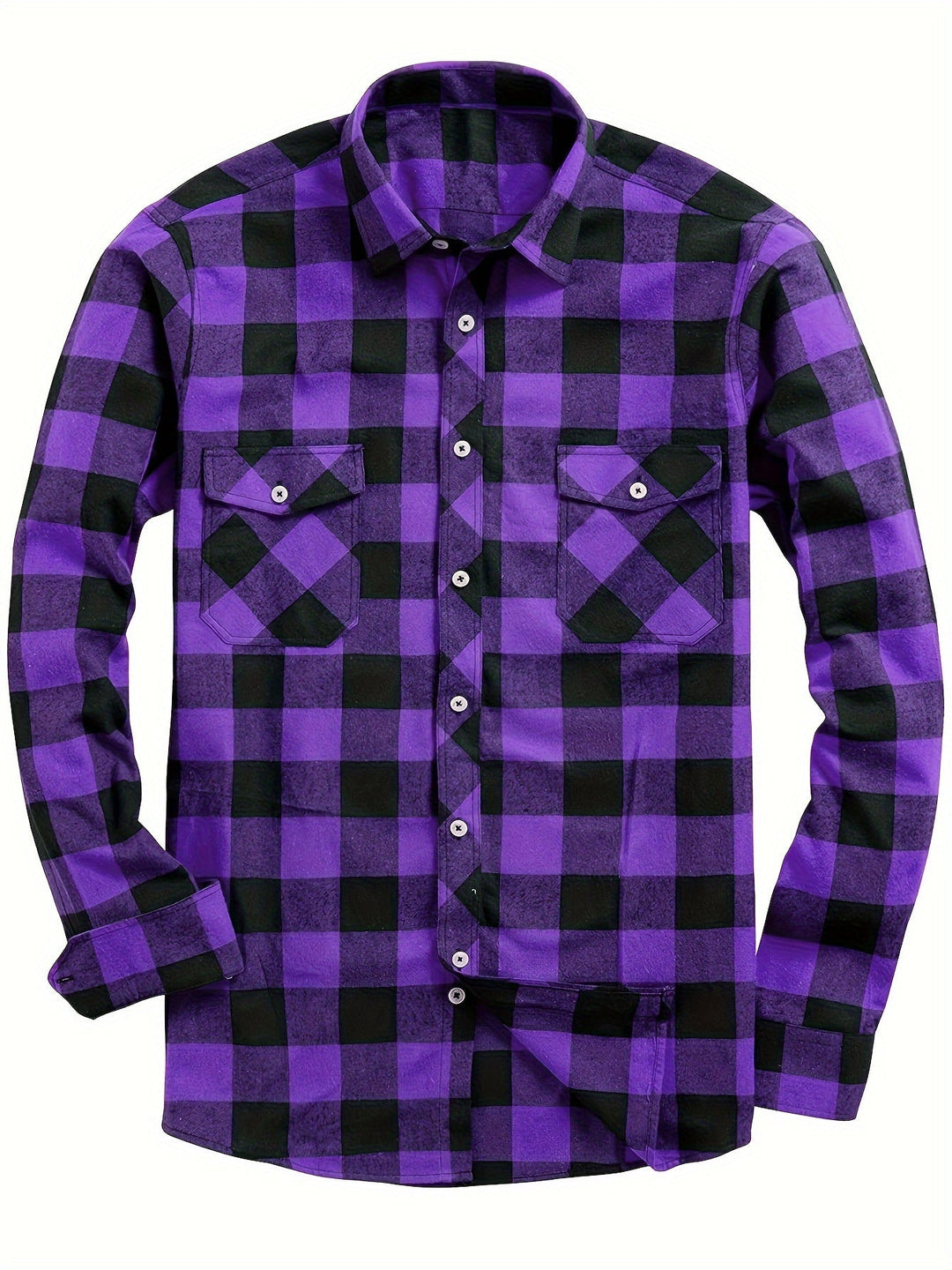 Men's plaid flannel shirt with double chest pockets in purple
