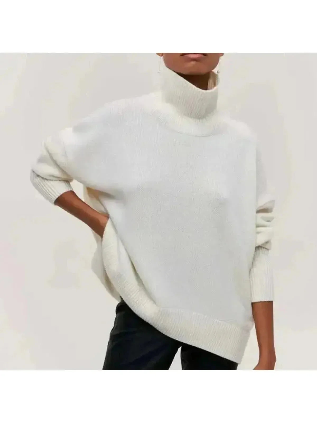 Close-up of the tall fold-over turtleneck collar