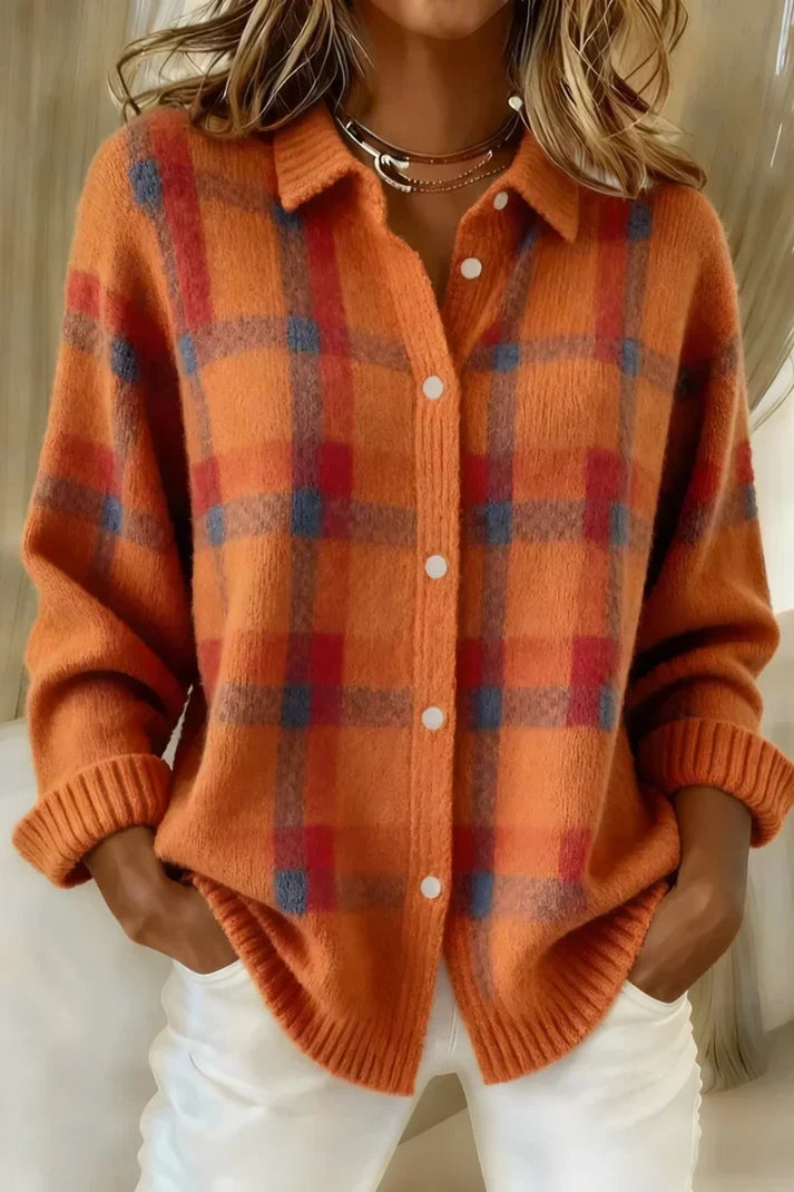 Checkered longline cardigan in orange