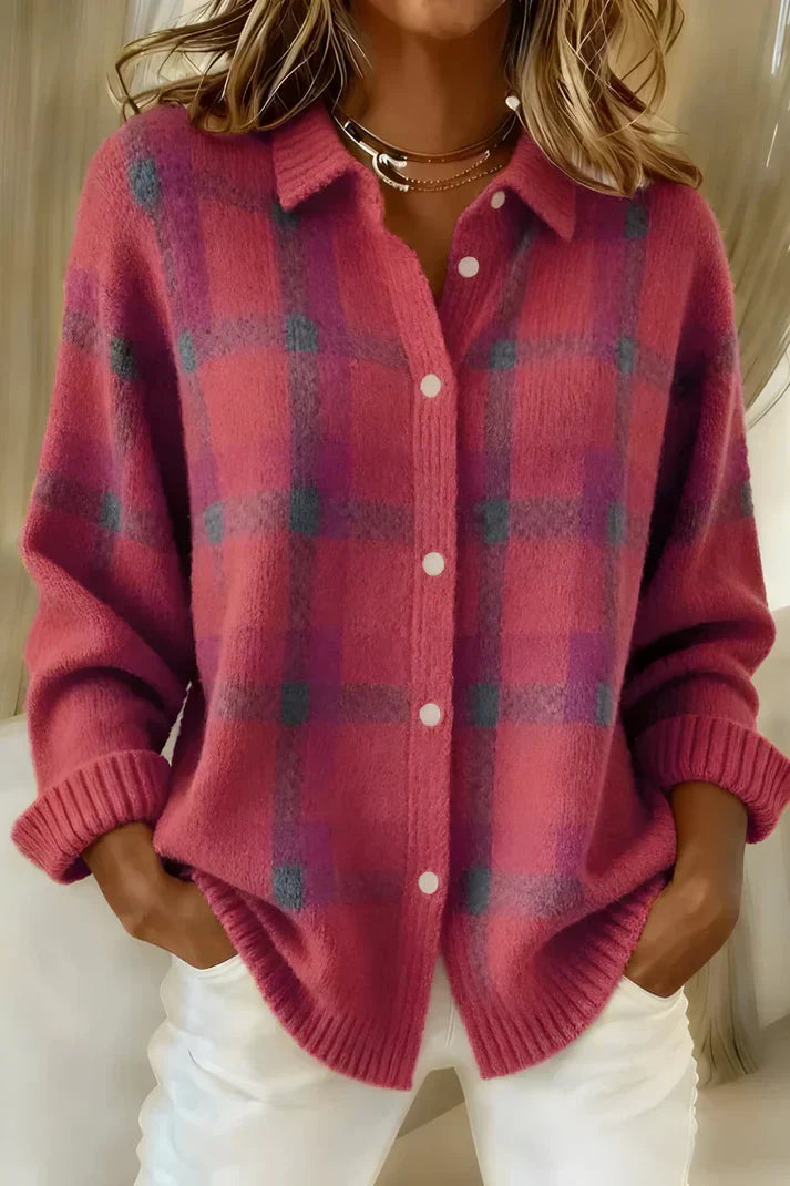Checkered cardigan sweater in pink