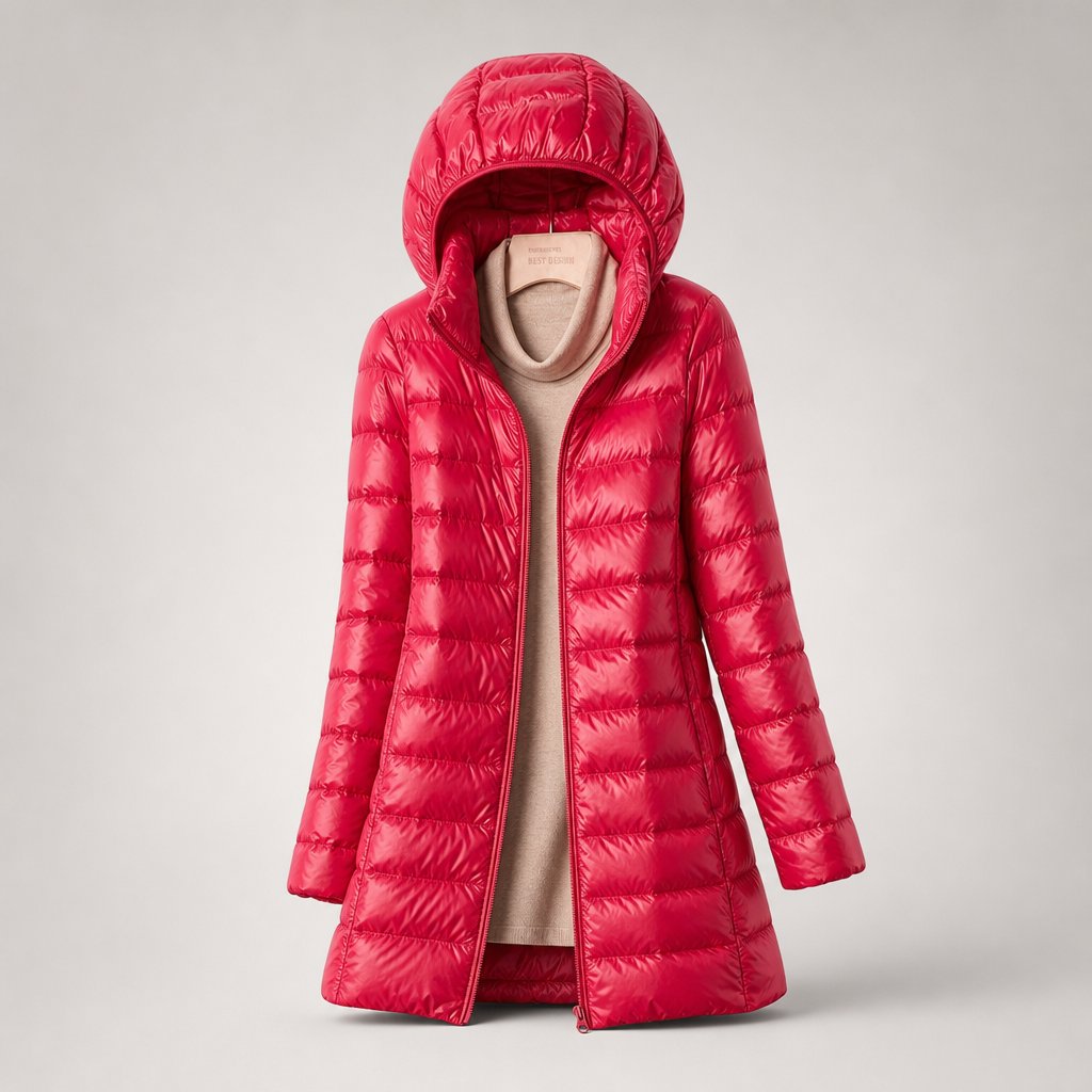 Lightweight Down Puffer Jacket for Women — Longline, Detachable Hood, XS to 5XL in Pink