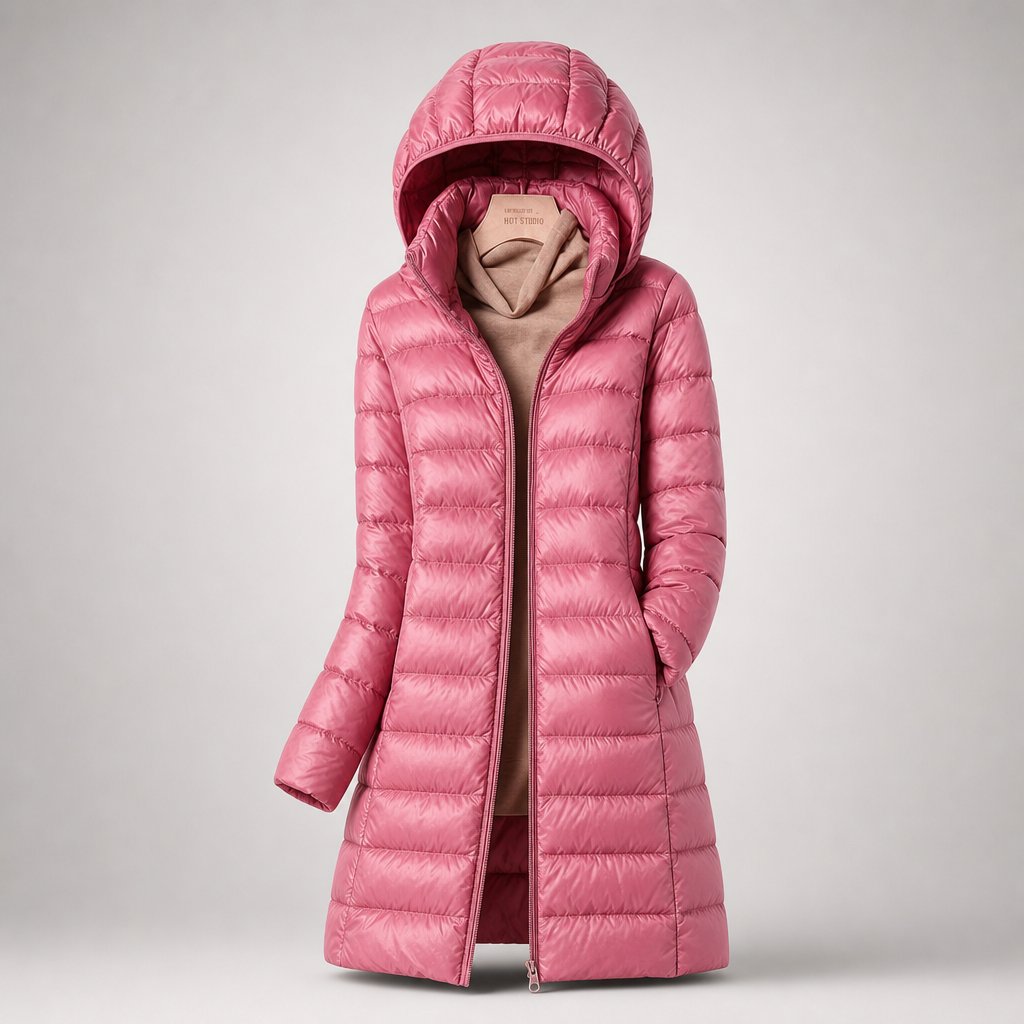 Lightweight down puffer jacket for women, angled view in an alternate colour