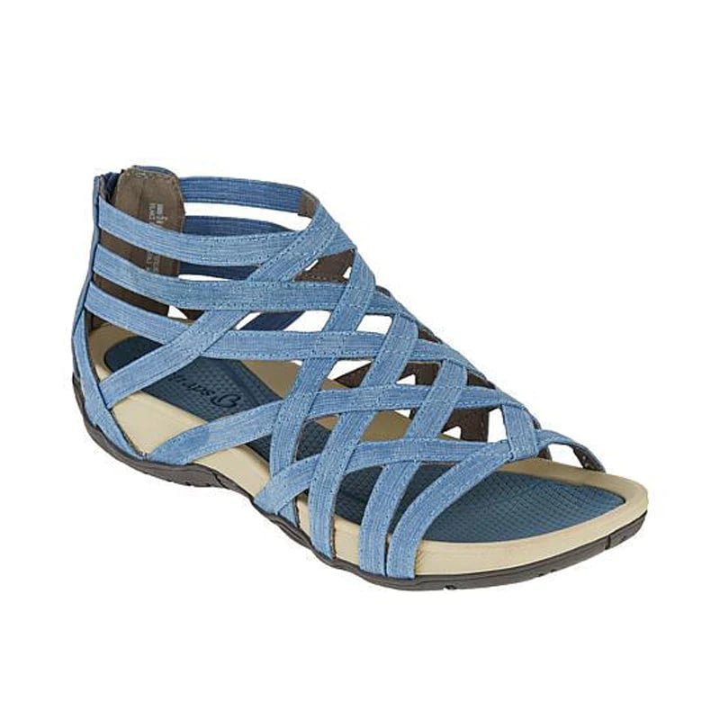 Back zip closure at the heel of the women's gladiator sandal